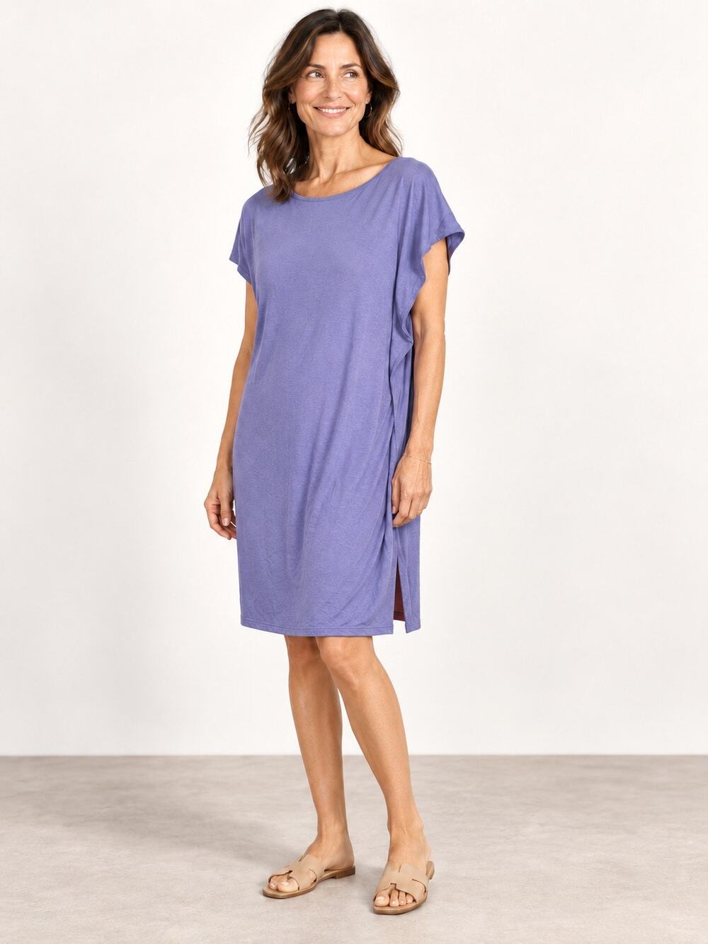Eileen Fisher Periwinkle Blue Draped Jersey Midi Dress, Stretch, Petite Medium